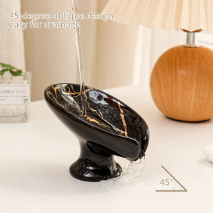 Lavabo en céramique avec drainage automatique, design en marbre rond, porte-savon en forme de feuille auto-drainant pour accessoires de salle de bain et de cuisine, décorations d'Halloween et de Noël