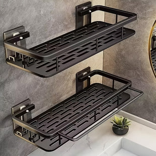 Étagères murales flottantes économiseuses d'espace pour salle de bain et cuisine - Installation sans perçage, grande capacité, facile à assembler, idéale pour ranger les produits de toilette, les cosmétiques et les articles divers, solution de rangement