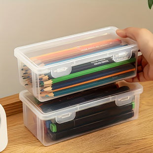 4 Boîtes de Rangement en Plastic Transparent Grand Format mit Couvercles à Charnières - Conception Pliable, Finish Polie pour l'Organisation Scolaire et de Bureau - Organisateur Transparent pour Stylos &amp; Crayons, Marqueurs, Pinceaux de Maquillage, F