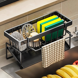 1 Étagère pour Évier de Cuisine, Porte-Savonnettes, Râtelier à Éponge pour Robinet, Organisateur pour Éviers, Savon, Brossé, Serviette, Grattoir, Égouttoir pour Torchons, Étagère à Épices Sans Perçage, Specifique aux Hôtels