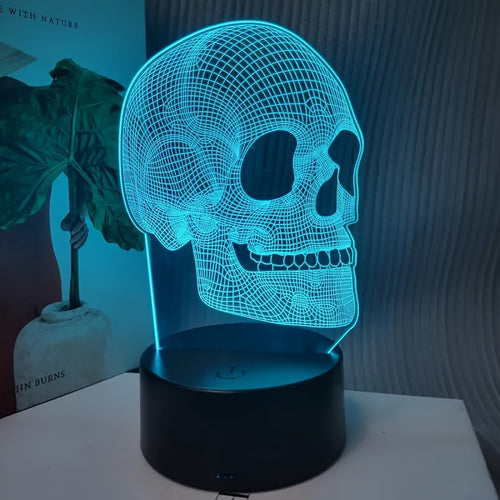 Lampada da notte LED 3D teschio - Design geometrico rosa, lampada da scrivania alimentata tramite USB per camera da letto, ufficio o decorazioni per feste, finitura artistica in metallo spazzolato, idea regalo perfetta. Lampada LED in plastica.