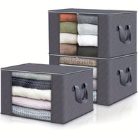Ensemble de 3 boîtes de rangement en tissu pliable rectangulaires de grande capacité, style contemporain, résistant à l'humidité, ventilation, fenêtre transparente, double fermeture éclair, poignée renforcée, polyvalente, adaptée pour le rangement des vê