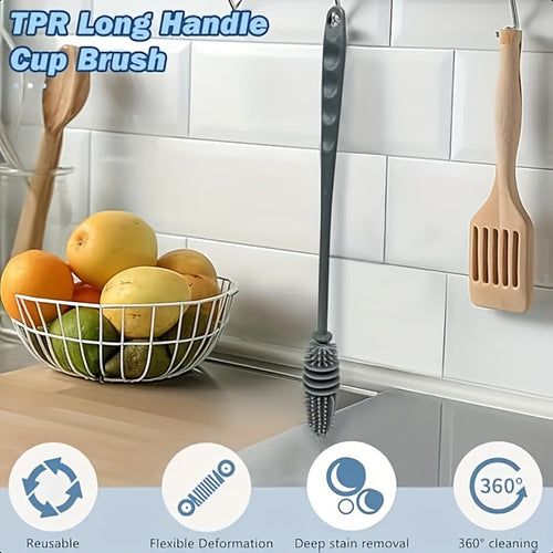 Ensemble de brosses flexibles pour bouteilles et verres - Outils de lavage de vaisselle de cuisine, poils en silicone non électriques pour un frottement efficace, design à long manche pour un nettoyage en profondeur des coins et des bords