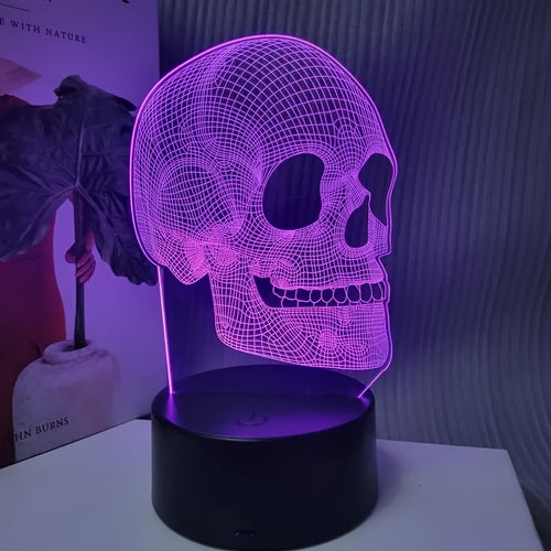 Lampada da notte LED 3D teschio - Design geometrico rosa, lampada da scrivania alimentata tramite USB per camera da letto, ufficio o decorazioni per feste, finitura artistica in metallo spazzolato, idea regalo perfetta. Lampada LED in plastica.
