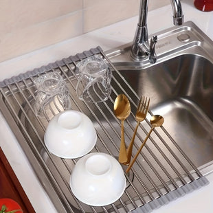 1 Stück biegsamer und rostfreier Edelstahl für Kücheneier, Filter für Lebensmittelwasser, Organizer für Spülbecken für Saisonzeiten und Baguettes, Roulette-Räder an Ort und Stelle