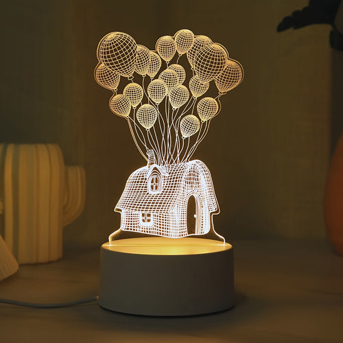 Romantica lampada a forma di palloncino 3D moderna, luce notturna a LED alimentata tramite USB con interruttore di comando, illuminazione verso l'alto, montaggio su tavolo, materiale plastico - Illuminazione d'atmosfera creativa per la camera da letto.