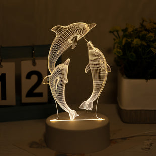1 Stück USB 3D Brillant Dauphin Créatif Veilleuse, Océan Animal Dauphin Lampe de Table, Décoration de La Maison Décoration de Table Salon Chambre Décoration Lampe, Cadeau D'anniversaire Cadeau de Vacances, Veilleuse Animal