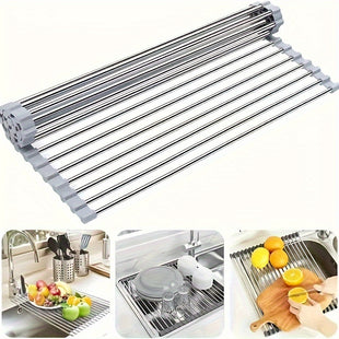 1 Stück biegsamer und rostfreier Edelstahl für Kücheneier, Filter für Lebensmittelwasser, Organizer für Spülbecken für Saisonzeiten und Baguettes, Roulette-Räder an Ort und Stelle