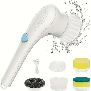 Elektrisch drehbare Multifunktions-Bürste mit 5 austauschbaren Köpfen – Set wiederaufladbarer Toilettenbürsten, langlebig, USB – ideal für Badezimmer, Küche, Schlafzimmer, Salon, Toiletten – Kit für die Toilettenwäsche mit mehreren