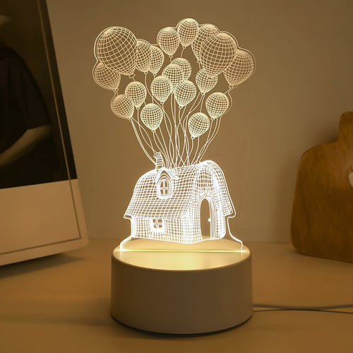 Romantica lampada a forma di palloncino 3D moderna, luce notturna a LED alimentata tramite USB con interruttore di comando, illuminazione verso l'alto, montaggio su tavolo, materiale plastico - Illuminazione d'atmosfera creativa per la camera da letto.