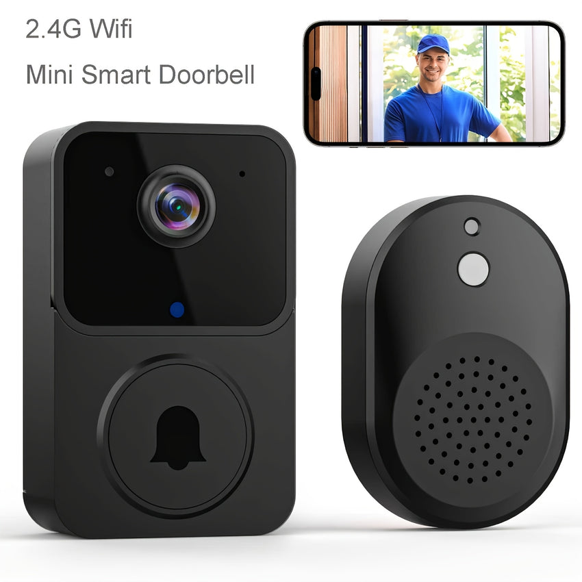 1 Stück Mini 2,4 G WLAN-Video-Türklingel mit Kamera – ohne Kabel, Fernsicht über mobile Anwendung, intelligente visuelle Fernbedienung, bidirektionales Audio, Fotoregistrierung, Sprachwechselfunktion, wiederaufladbare Batterie, USB-Anschluss, schwarz mit
