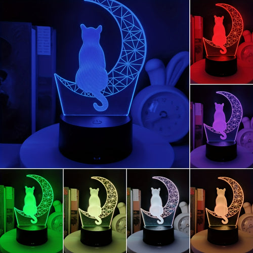 Pacchetto singolo, luce notturna 3D gattino lunare con funzione tattile mutevole per gli amanti degli animali e degli animali domestici, lampada decorativa creativa fosforescente con doppia alimentazione USB per la stanza dei giochi, comoda luce notturna.