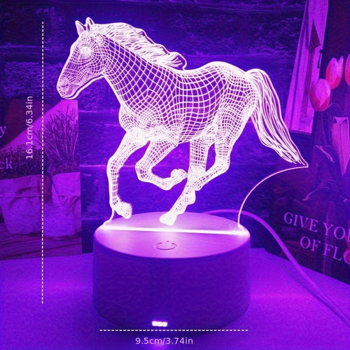 Lampada da comodino a LED con illusione 3D a forma di cavallo selvaggio, 1 pezzo - Lampada da comodino decorativa unica per la casa, doppia alimentazione USB/batteria, tensione di funzionamento sicura ≤36 V, regalo ideale per familiari e amici
