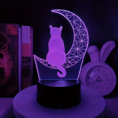Pacchetto singolo, luce notturna 3D gattino lunare con funzione tattile mutevole per gli amanti degli animali e degli animali domestici, lampada decorativa creativa fosforescente con doppia alimentazione USB per la stanza dei giochi, comoda luce notturna.