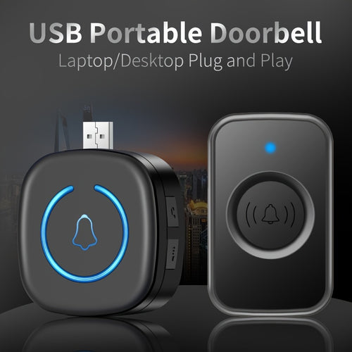 1 kabelloses Türklingelset, bestehend aus 60 umschaltbaren Klingelmelodien, 5-stufiger Lautstärkeregelung, intelligenter Türklingel, kabelloser USB-Türklingel, Seniorenalarm, kabelloser Türklingel